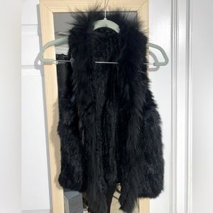 100% real black rabbit fur vest